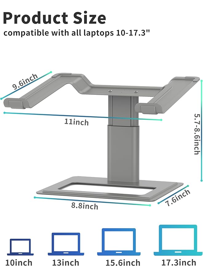 erorex Adjustable Laptop Stand For Desk Computer Stand Ergonomic Laptop Riser Holder Compatible With 10 To 17.3 Inches Notebook Pc Computer Aluminum Gray  - Image 2