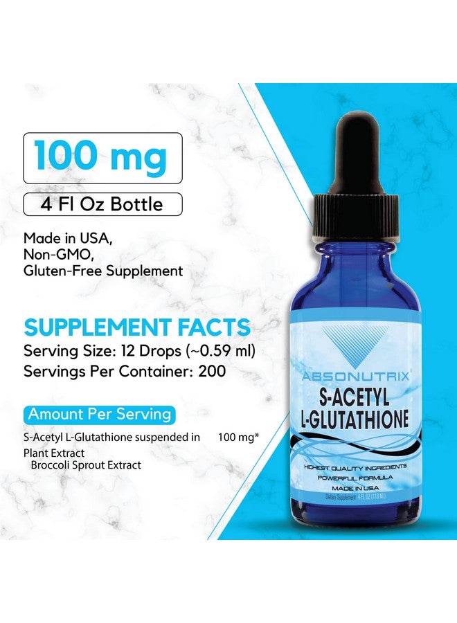 Absonutrix S-Acetyl L-Glutathione 100 mg per Serving 4 oz Liquid 200 Servings, Helps Detoxify Body, Boosts General Health, Helps Boost Energy Level, Quick Absorption, Gluten-Free, Made in USA, - Image 2
