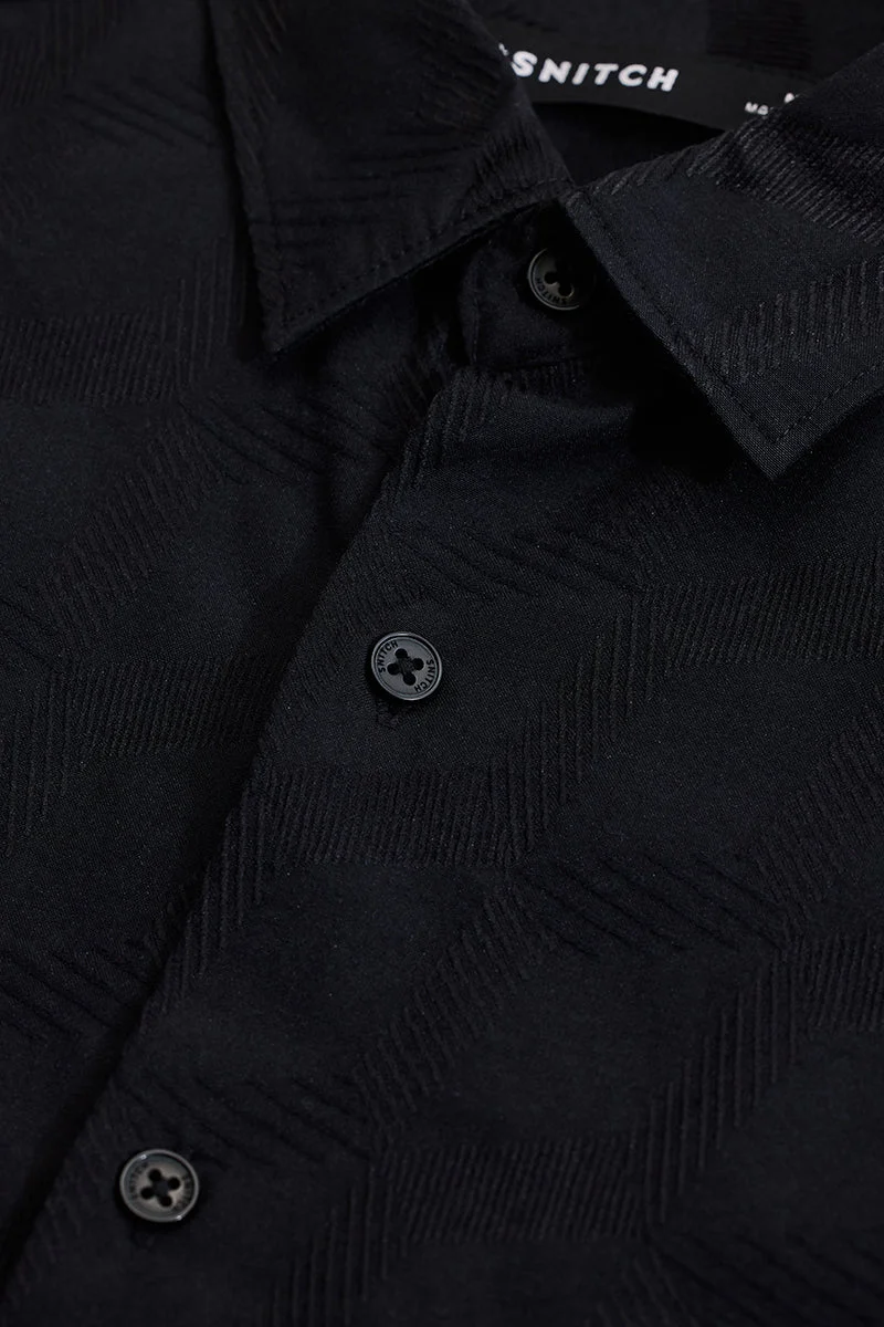 SNITCH Black Self-Design Slim Fit Shirt