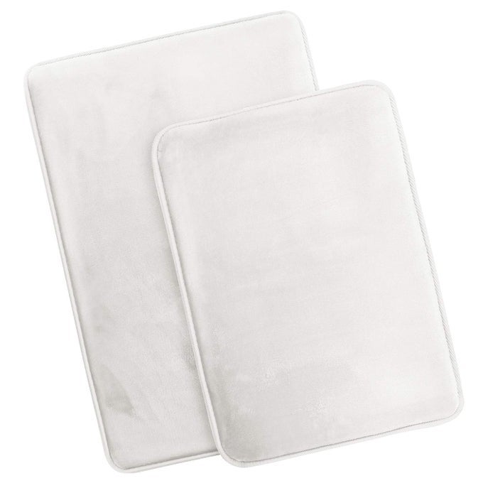 2 PIECE BATHROOM RUGS BATH MAT SET VELVET MEMORY FOAM BATH MATS FOR BATHROOM NONSLIP PVC BACKING BATH RUGS WASHABLE DRIES QUICKLY WHITE