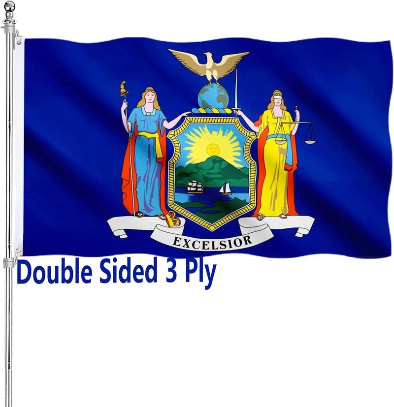 ARSOF New York State Flag 3x5 Ft Double Sided Outdoor Heavy Duty Vivid Colors New York NY State Flags 3 Ply with Durable Canvas Header and 2 Brass Grommets - Image 1