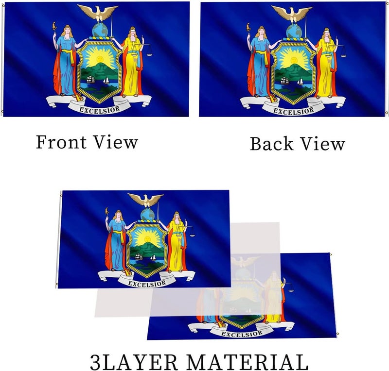 ARSOF New York State Flag 3x5 Ft Double Sided Outdoor Heavy Duty Vivid Colors New York NY State Flags 3 Ply with Durable Canvas Header and 2 Brass Grommets - Image 3