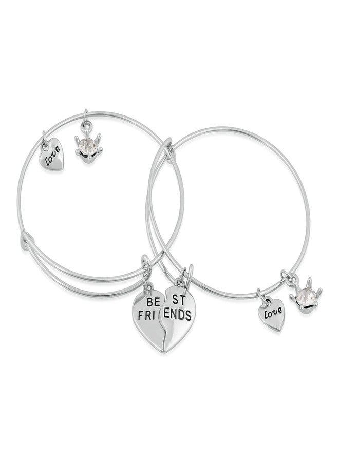 Mahi Rhodium Plated Funky Best Friends Love Alloy Bracelets for Girls and Women (BRCO1100414R) - Image 1