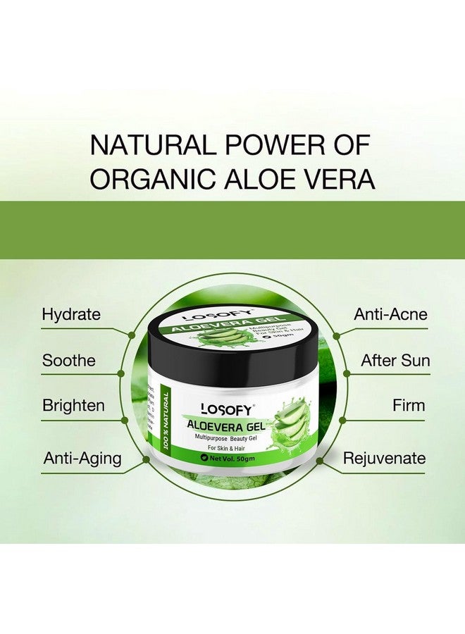 LOSOFY Non-Sticky Transparent Aloe Soothing Gel for Skin, Ultimate Gel for Glowing Skin, and Lightweight Cooling Moisturizer, 50 grams (pack of 2) - Image 5