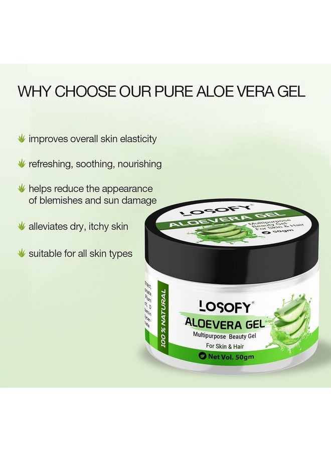 LOSOFY Non-Sticky Transparent Aloe Soothing Gel for Skin, Ultimate Gel for Glowing Skin, and Lightweight Cooling Moisturizer, 50 grams (pack of 2) - Image 4