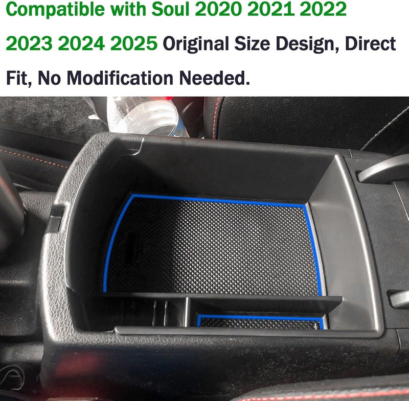 TACOBRO TACORBO Center Console Organizer for KIA Soul 2020-2022 - ABS Insert Tray with Blue Accents - Image 4