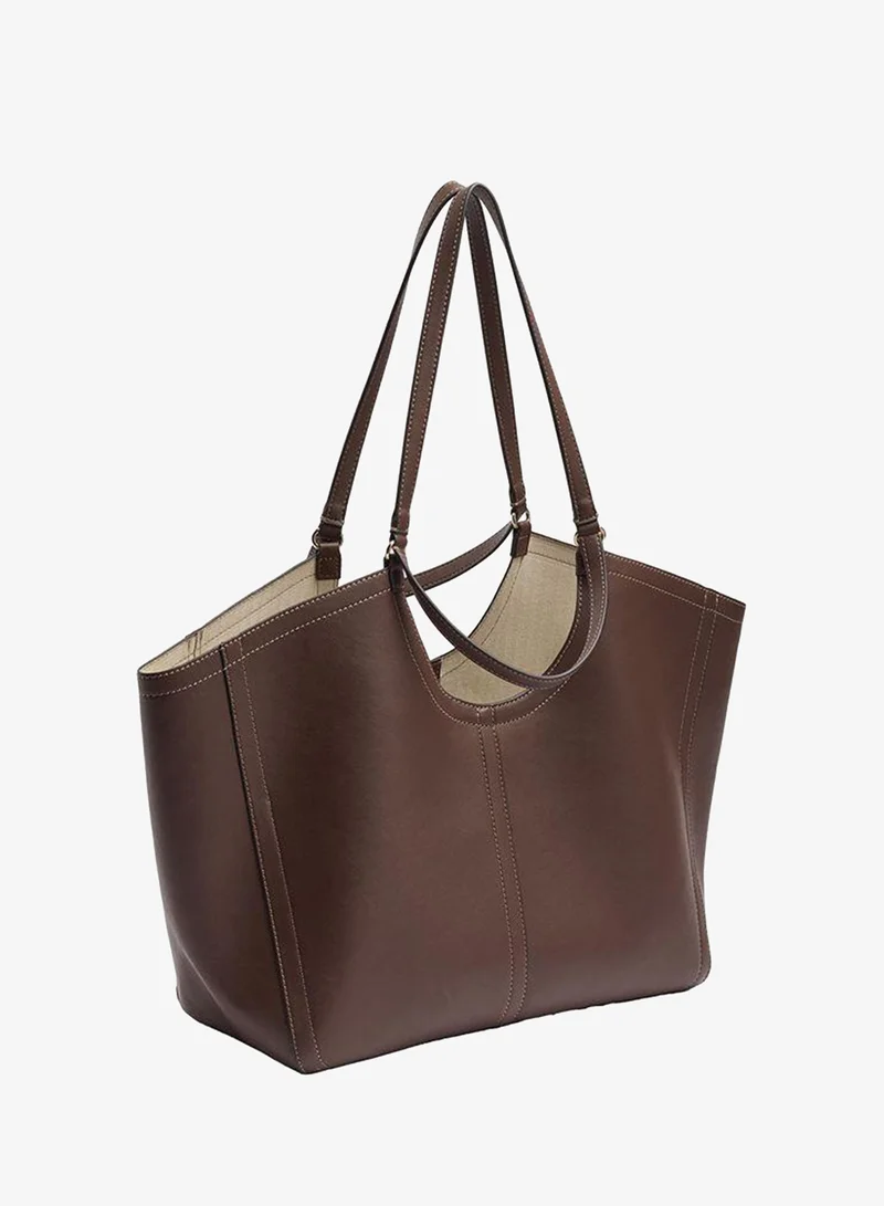 Parfois Brown Shopper Bag With Topstitching L for Women | Best Price UAE