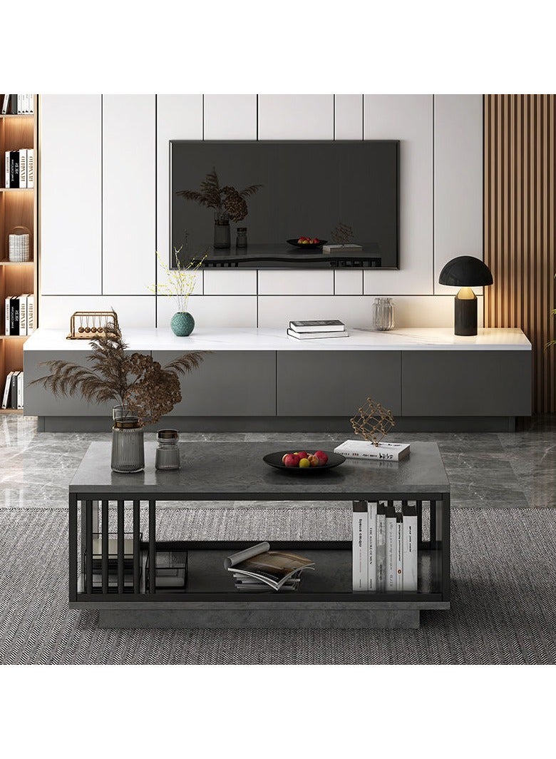 C&C Home Modern Italian Wood Living Room TV Cabinet TV Table with Cabinets and Shelves Grey 160x30x29 cm - Image 2