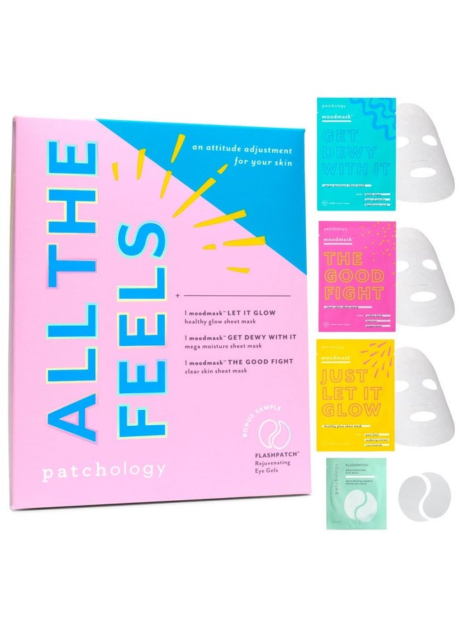 Patchology "All The Feels Sheet Masks - Hydrating Face Masks For Dry Skin And Blotchy Redness. Facial Sheet Mask Skincare Treatment To Reduce Puffiness, Redness And Wrinkles (3 Piece Set)  - Image 1