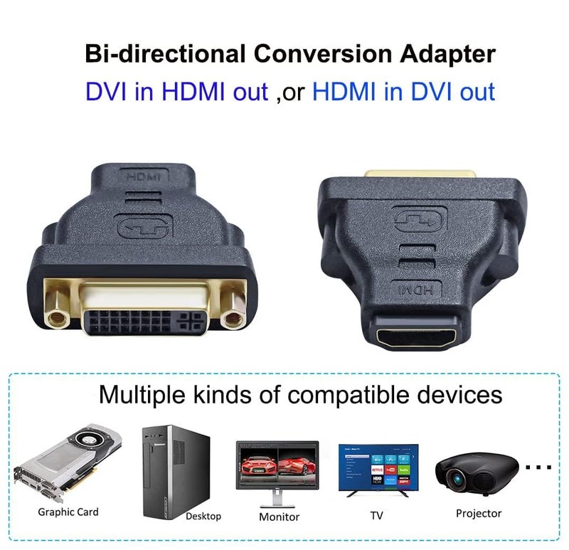 Tobo DVI Female to HDMI Female Adapter HDMI to DVI-I Converter Bi-Directional 24+5 Port 4K 1080p Video for Computer Monitor PC TV Box Home Cinema Display (TD-1392H) - Image 2