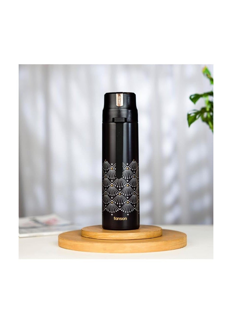 RAJWILA STORE Rajwila Large Capacity Thermo Steel Bottle Insulated Cup Travel Water Bottles with Handle Cups Durable Stainless Steel Insulated Water Bottle with Snap Cap and Water Cup 500ML Black 