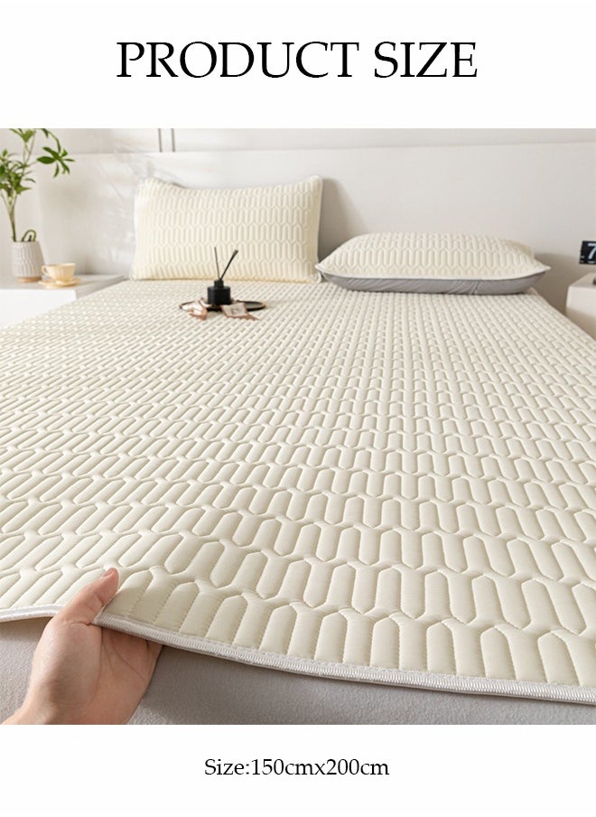 DUNISO 3-Piece of Ice Silk Cooling Bedding Set,Extreme Heat Cooling Bedding Set,Anti-Slip Latex Cool Silk Bed Cover with Pillowcases,Latex Mattress Pad for Summer Heat,Breathable Sheets,Night Sweat Relief,150*200CM,Ivory White  - Image 2