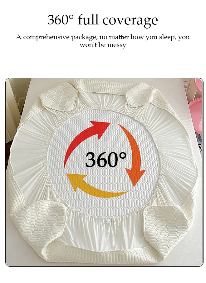 DUNISO 3-Piece of Ice Silk Cooling Bedding Set,Extreme Heat Cooling Bedding Set,Anti-Slip Latex Cool Silk Bed Cover with Pillowcases,Latex Mattress Pad for Summer Heat,Breathable Sheets,Night Sweat Relief,150*200CM,Ivory White  - Image 5