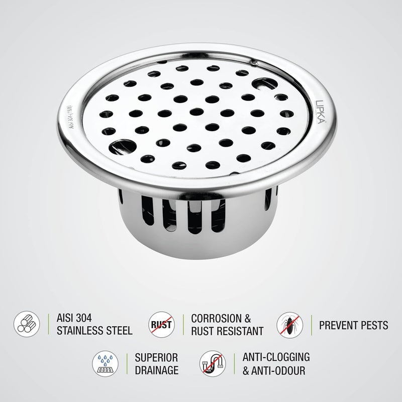 LIPKA Round Floor Drain 304Grade Stainless Steel 5 x 5 Inches with Cockroach TrapJali Lock - Image 5