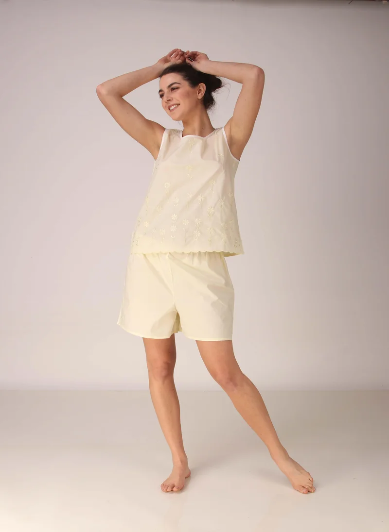After Dark Sunflower, Shorts Set with Embroidery