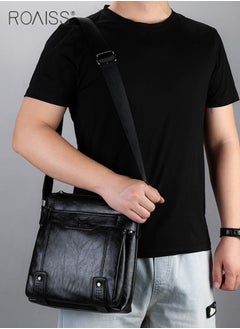roaiss 2-Piece Men's Business Leather Shoulder Bag Same Color Zipper Closure Wallet Combination Adjustable Shoulder Strap Crossbody Bag  - Image 1