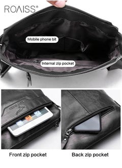 roaiss 2-Piece Men's Business Leather Shoulder Bag Same Color Zipper Closure Wallet Combination Adjustable Shoulder Strap Crossbody Bag  - Image 3