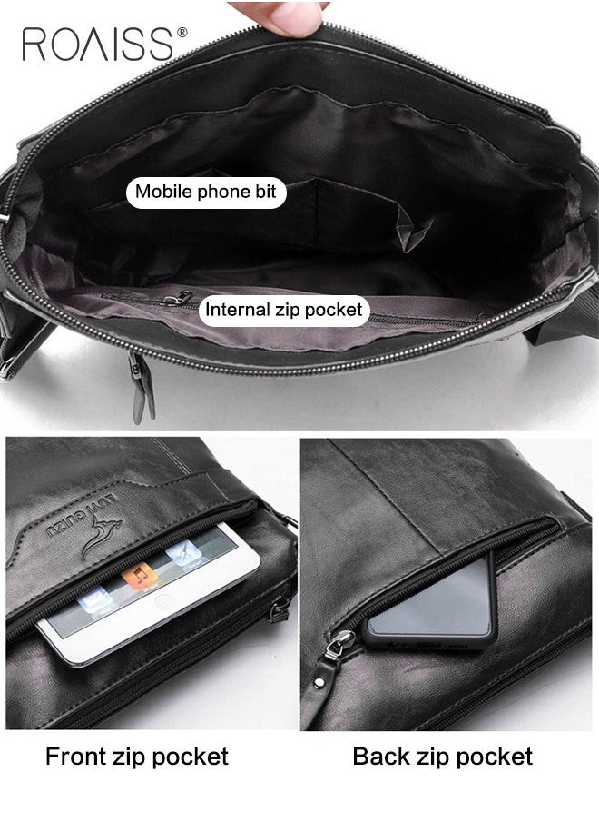 roaiss 2-Piece Men's Business Leather Shoulder Bag Same Color Zipper Closure Wallet Combination Adjustable Shoulder Strap Crossbody Bag  - Image 3