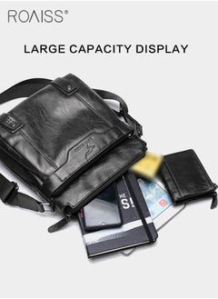 roaiss 2-Piece Men's Business Leather Shoulder Bag Same Color Zipper Closure Wallet Combination Adjustable Shoulder Strap Crossbody Bag  - Image 5