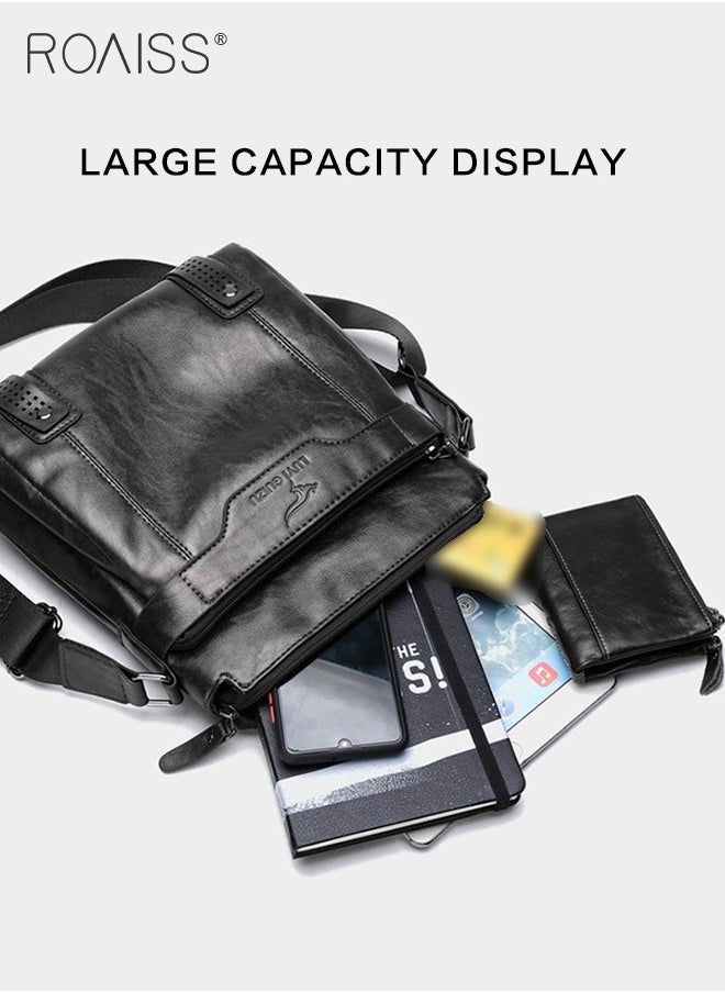 roaiss 2-Piece Men's Business Leather Shoulder Bag Same Color Zipper Closure Wallet Combination Adjustable Shoulder Strap Crossbody Bag  - Image 5