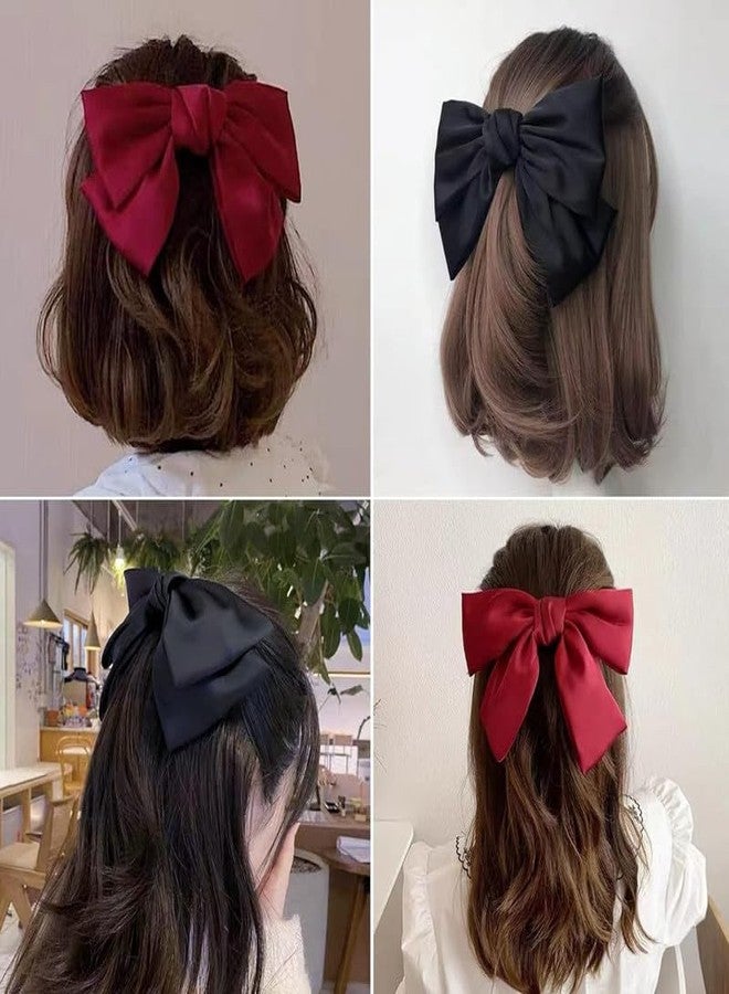 CHIROGRAPHY مجموعة CHIROGRAPHY من قطعتين من ربطات الشعر السوداء الكبيرة الفاخرة، مشابك شعر على شكل ربطة شعر للنساء والفتيات، ربطات شعر حمراء، مشابك شعر من الساتان بطول 8 بوصات، إكسسوارات شعر للنساء (أسود وأحمر). - Image 4