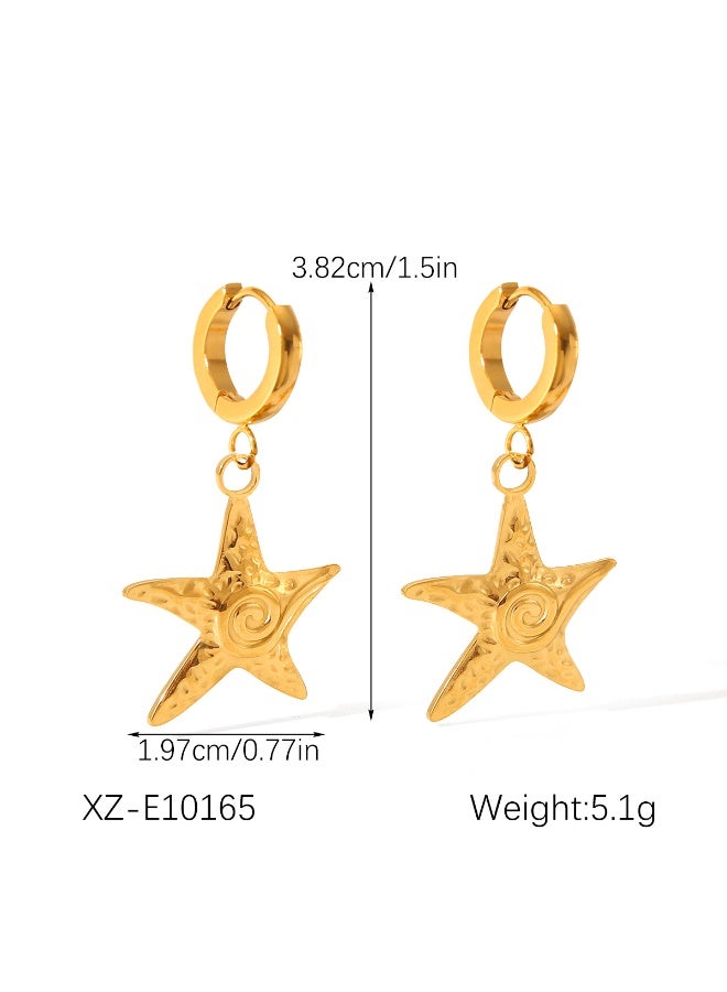 Ucanbe Vacation Style Hammered Starfish Earrings – Gold Plated Stainless Steel Ocean Themed Ear Jewelry - Image 5