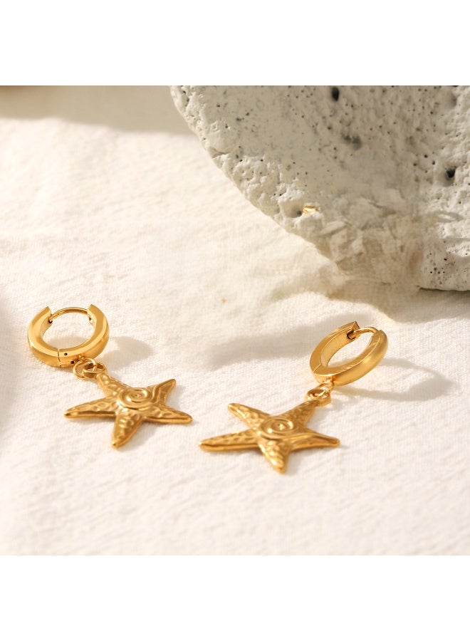 Ucanbe Vacation Style Hammered Starfish Earrings – Gold Plated Stainless Steel Ocean Themed Ear Jewelry - Image 4