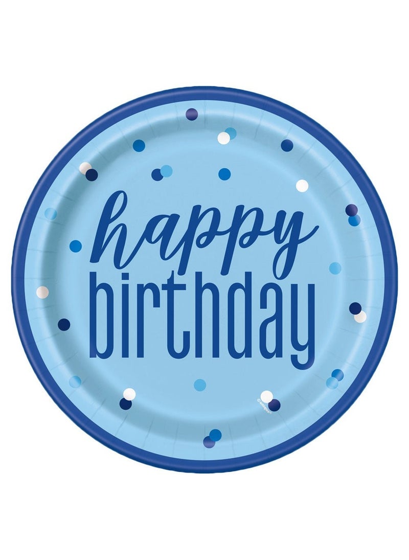 Unique Happy Birthday Disposable Paper Plates Blue 23cm 8-Pack