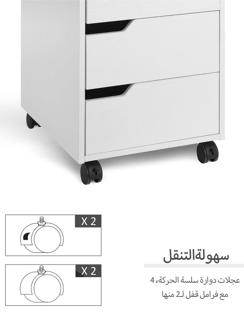 يانارا خزانة ملفات عمودية متحركة بعجلات، 3 أدراج – خزانة ملفات مكتبية خشبية توضع تحت المكتب للمكاتب المنزلية، تصميم ضيق لتوفير المساحة، سهلة التجميع، لون أبيض - Image 3