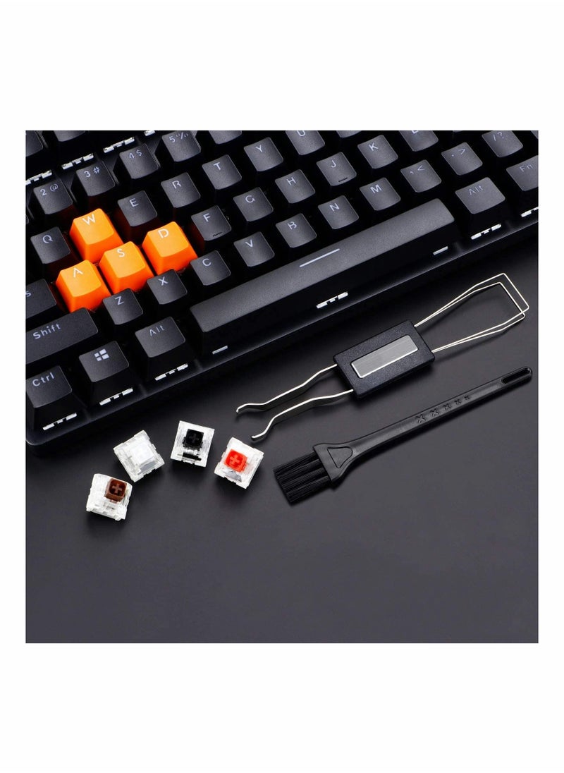 Keycap Puller Switch Puller Stainless Steel Keycap Removal Tool with 2 Pcs Keyboard Cleaning Brush for Mechanical Keyboard