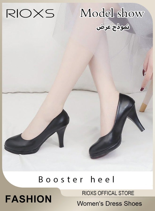 RIOXS Chunky Heeled Women's Pumps, Comfortable Round Closed Toe Block Dress Shoes with 6cm Platform Heel, Classic Ladies High Heels for Wedding, Party, Office, Business, Formal or Everyday Wear - Image 5