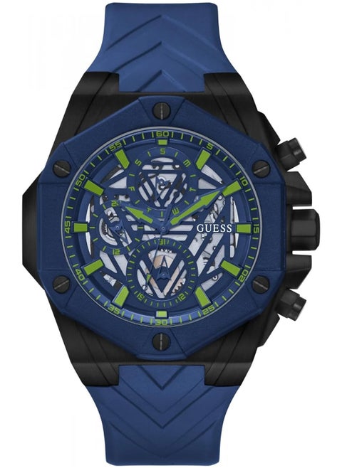GUESS Mens Blue Multi-function Silicon Strap Watch - GW0579G3