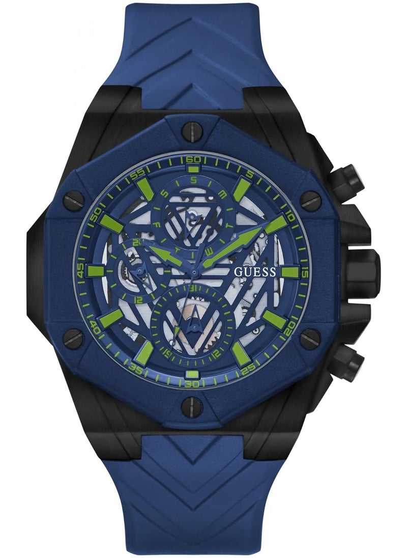 GUESS Mens Blue Multi-function Silicon Strap Watch - GW0579G3