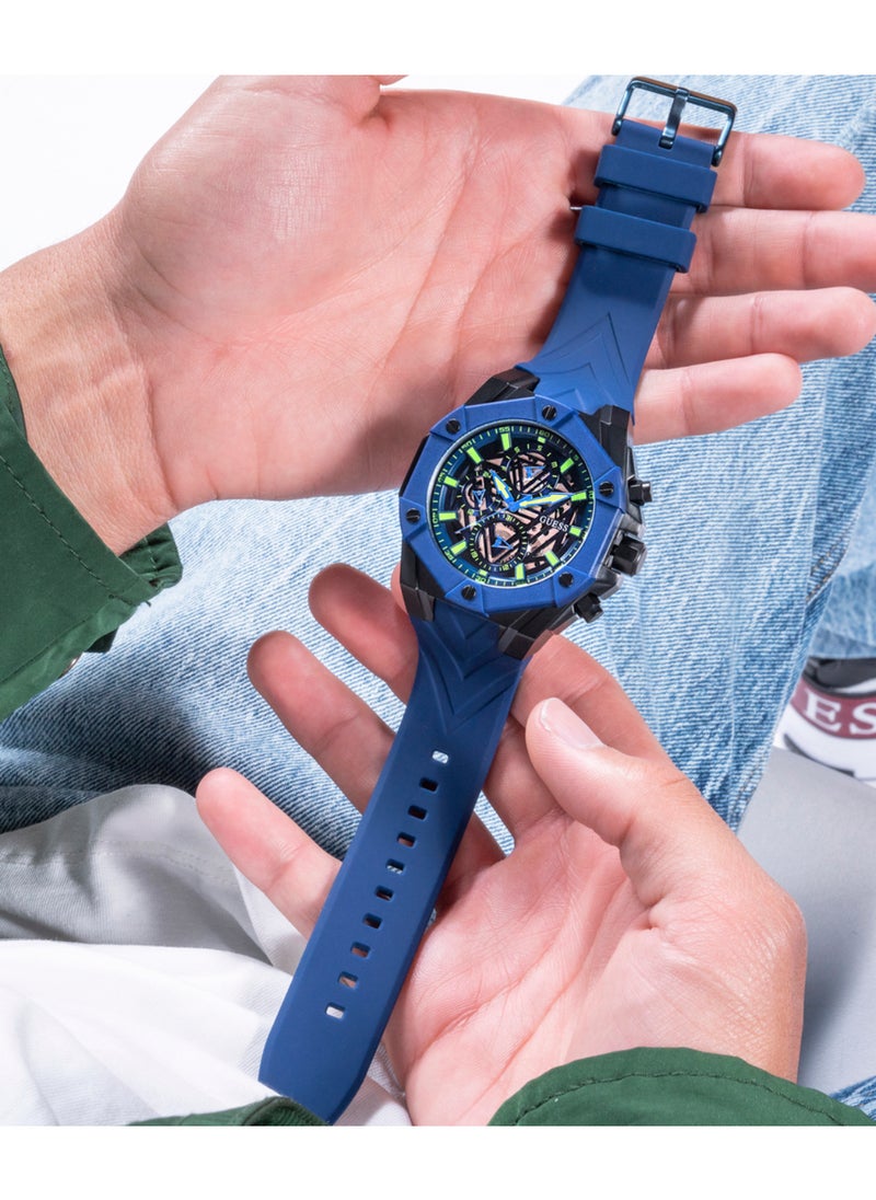 GUESS Mens Blue Multi-function Silicon Strap Watch - GW0579G3