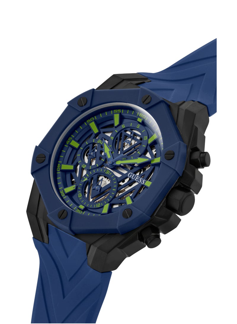 GUESS Mens Blue Multi-function Silicon Strap Watch - GW0579G3