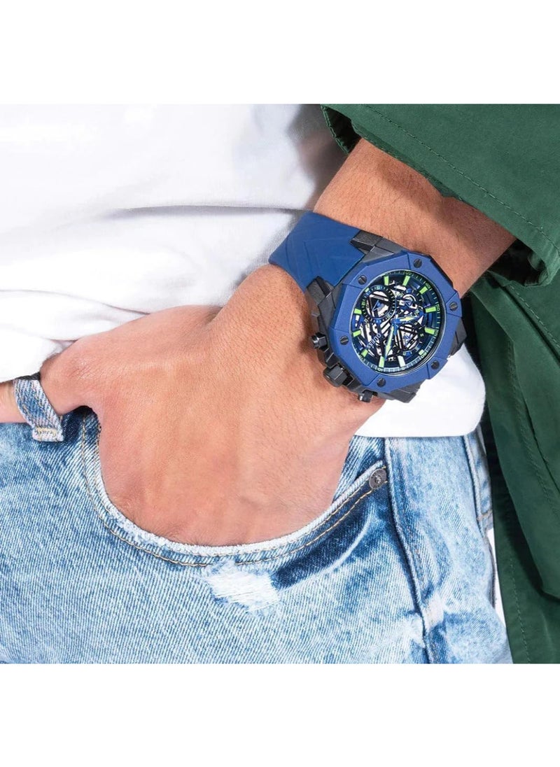 GUESS Mens Blue Multi-function Silicon Strap Watch - GW0579G3