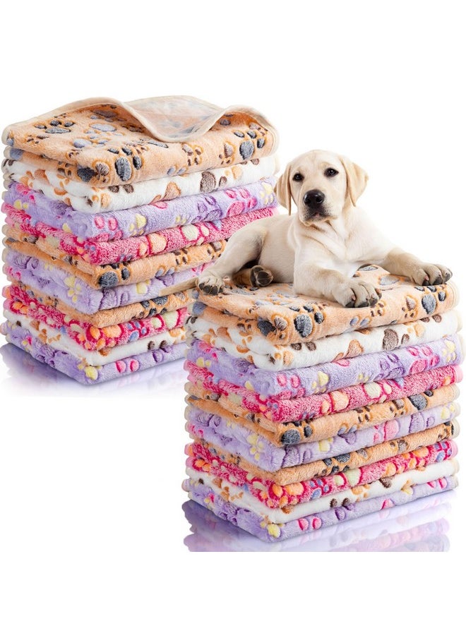 Chumia Chumia 40 Pcs Blankets Soft Fluffy Fleece Washable Pet Dog Sleep mat Paw Print Pattern Fleece Blankets for Pets Throw Warm Bed Mat for Dog Puppy Cat(30 x 20 Inch,Beige, Brown, Pink, Purple)  - Image 1