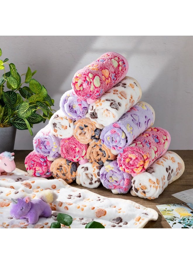 Chumia Chumia 40 Pcs Blankets Soft Fluffy Fleece Washable Pet Dog Sleep mat Paw Print Pattern Fleece Blankets for Pets Throw Warm Bed Mat for Dog Puppy Cat(30 x 20 Inch,Beige, Brown, Pink, Purple)  - Image 4