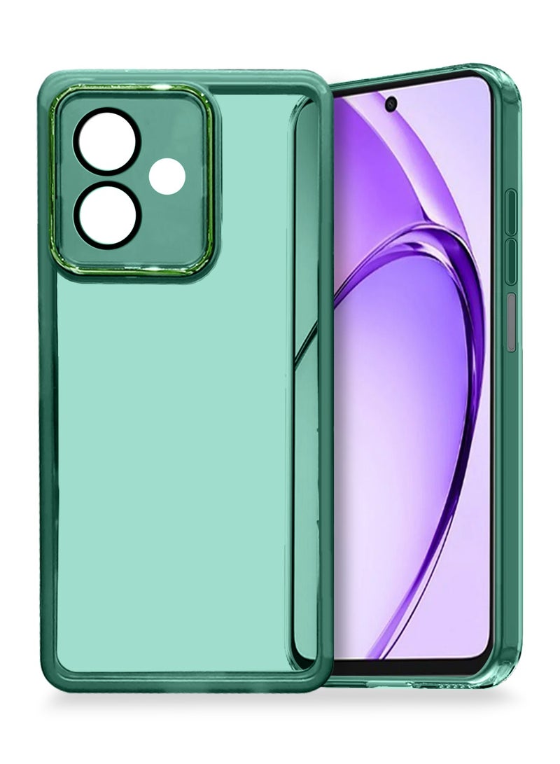 Wtech OPPO A5i 2025 Soft Transparent Camera Lens Protection TPU Silicone Ultra Thin Phone Stylish Electroplated Camera Border Back Case Cover - Dark Green - Image 1