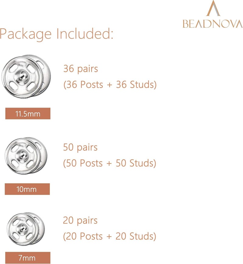 BEADNOVA Snaps Buttons for Sewing Leather Snaps Button Press Sewing Tools Fastener Tools for Clothes 106 Sets 3 Sizes - Image 5