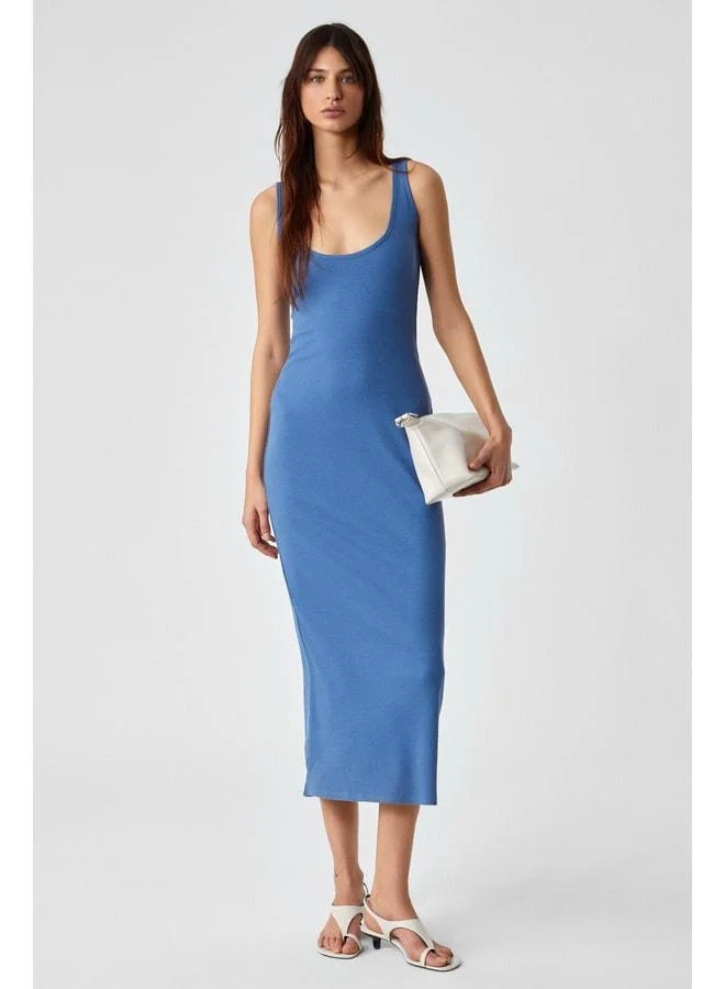 Ethiquet SOFUTEY Women's Slim Sleeveless V-neck Straight-leg Blue Dress.