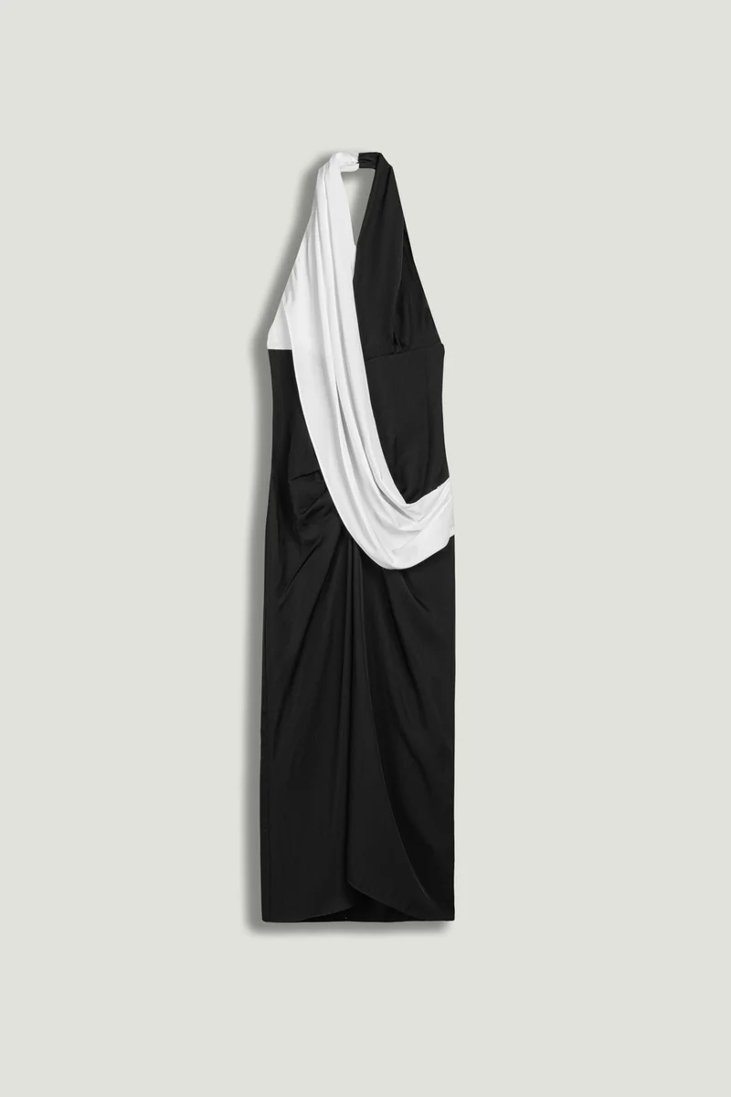 Nocturne  Contrast Draped Halter Maxi Dress for Women | Best Price UAE