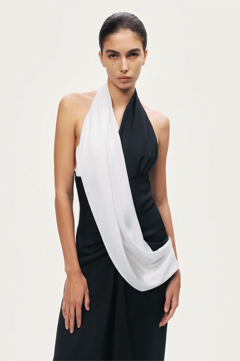 Nocturne  Contrast Draped Halter Maxi Dress for Women | Best Price UAE