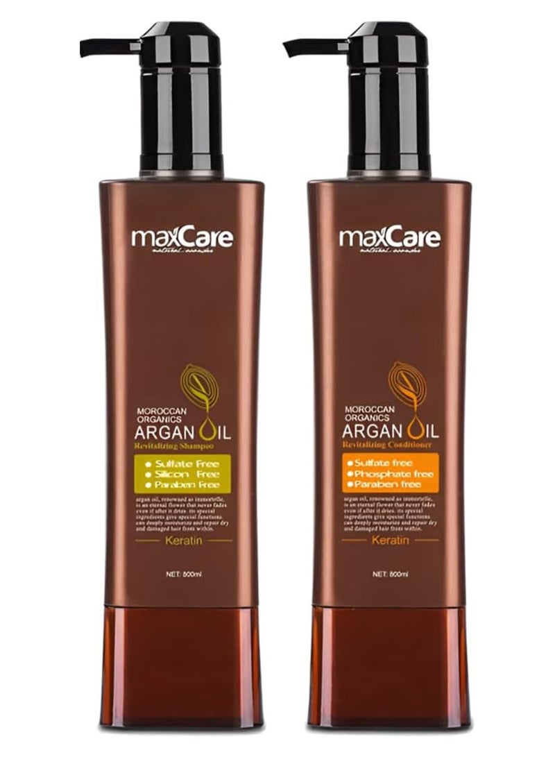 maxCare natural.wonder شامبو وبلسم زيت الارجان والكيراتين للعناية بالشعر المعالج بالبروتين والجاف والتالف خال من الكبريتات والسيليكون والبارابين  800 مل*2  - Image 1