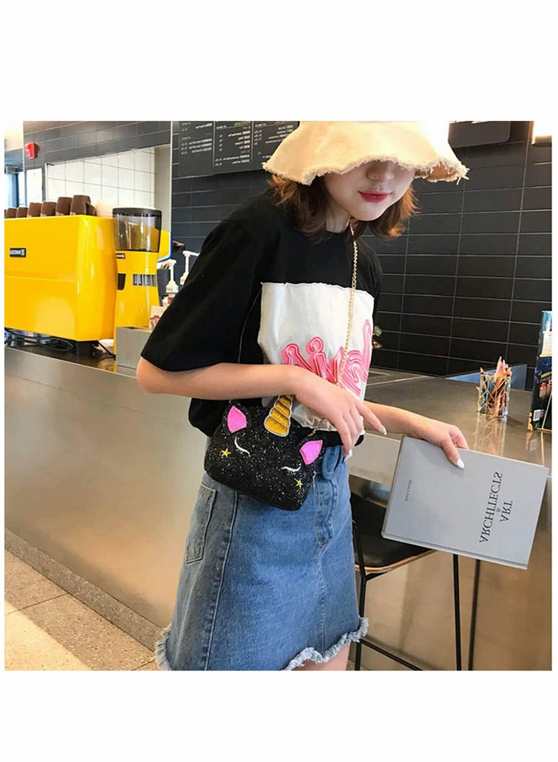 Excefore Women Glitter Sequins Unicorn Crossbody Shoulder Bag Evening Purse Handbag Wrist - Image 5