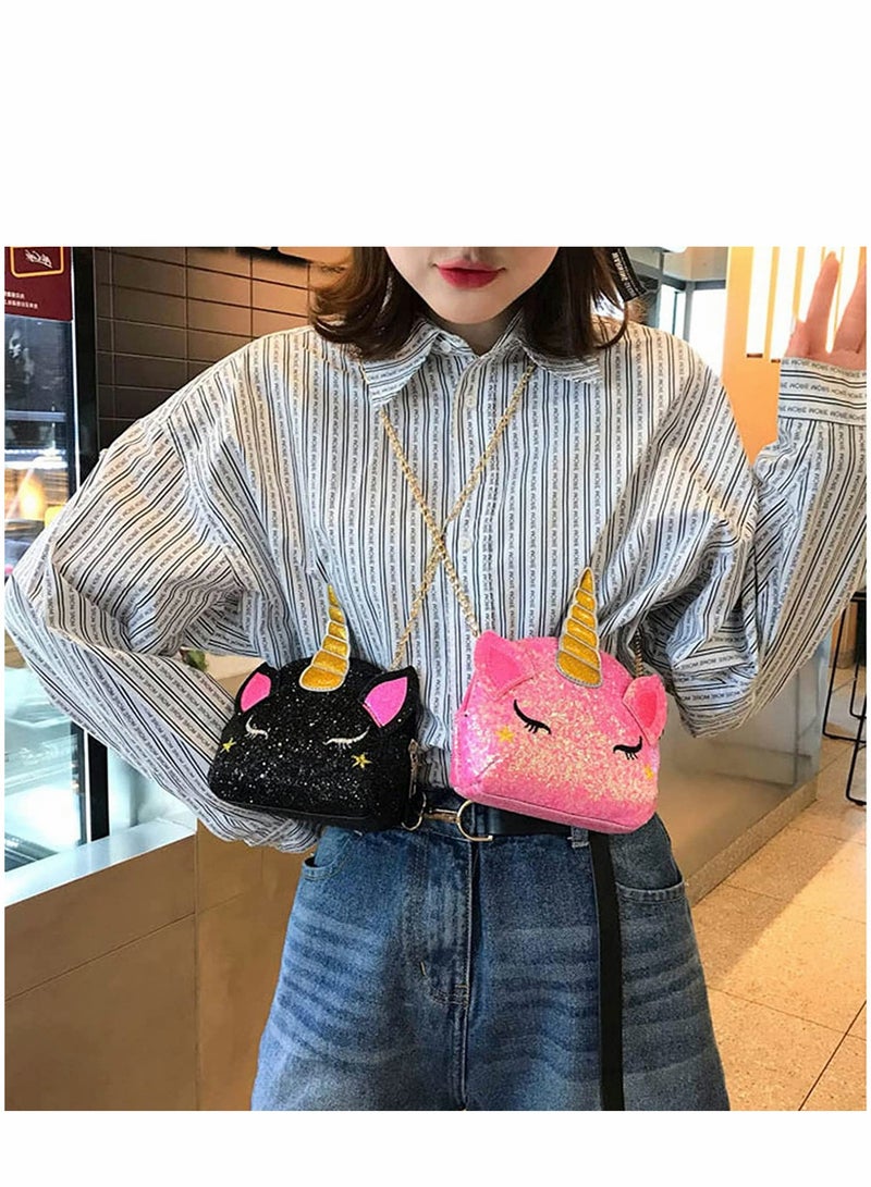Excefore Women Glitter Sequins Unicorn Crossbody Shoulder Bag Evening Purse Handbag Wrist - Image 2
