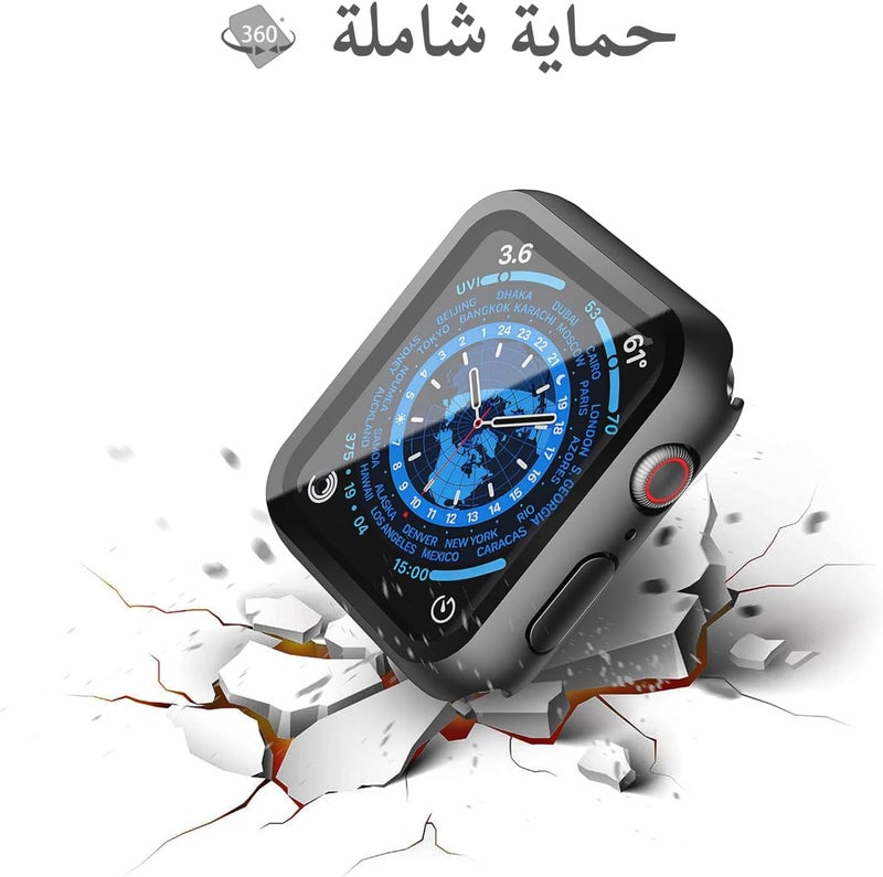 ميسكسي [عبوة من 2] غطاء صلب أسود مع واقي شاشة زجاجي مقسى لساعة Apple Watch، غطاء واقي فائق النحافة ومقاوم للخدش لساعة iWatch، متوافق مع ساعة Apple Watch Series 9 Series 8 Series 7 مقاس 41 مم - Image 4