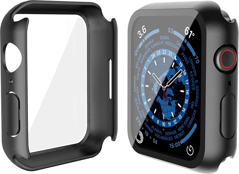 ميسكسي [عبوة من 2] غطاء صلب أسود مع واقي شاشة زجاجي مقسى لساعة Apple Watch، غطاء واقي فائق النحافة ومقاوم للخدش لساعة iWatch، متوافق مع ساعة Apple Watch Series 9 Series 8 Series 7 مقاس 41 مم - Image 5