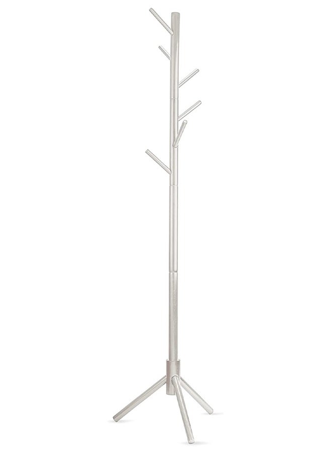 ZOBER High-Grade Wooden Tree Coat Rack Stand, 6 Hooks - Super Easy Assembly NO Tools Required - 3 Adjustable Sizes Free Standing Coat Stand, Hallway Coat Hanger Hat Stand, for Handbag, Clothes & Accessories  - Image 1