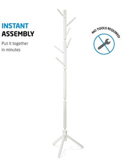 ZOBER High-Grade Wooden Tree Coat Rack Stand, 6 Hooks - Super Easy Assembly NO Tools Required - 3 Adjustable Sizes Free Standing Coat Stand, Hallway Coat Hanger Hat Stand, for Handbag, Clothes & Accessories  - Image 3